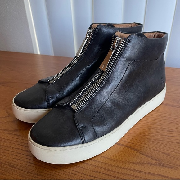 Frye Women’s Lena Zip Up Leather High Top Sneakers Black Size 9 - Picture 1 of 16